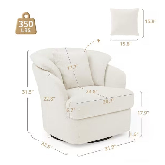 Rowena Oversized Beige Fabric Upholstered Swivel Accent Chair
