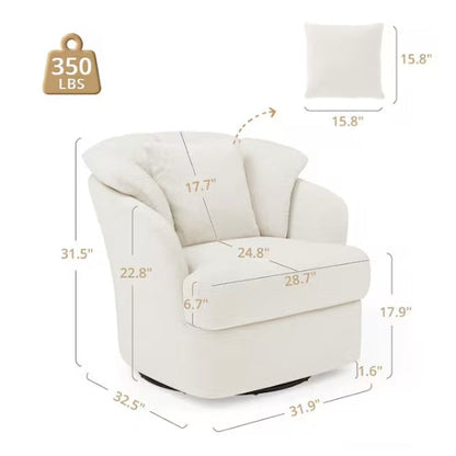 Rowena Oversized Beige Fabric Upholstered Swivel Accent Chair