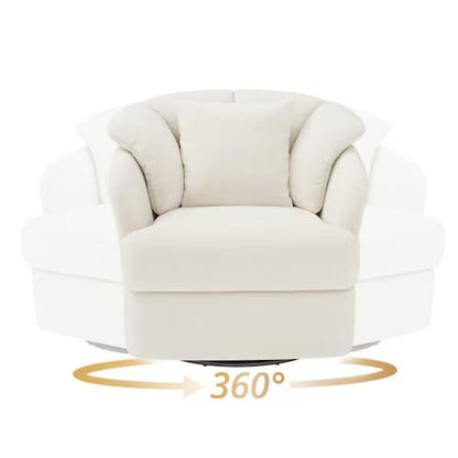 Rowena Oversized Beige Fabric Upholstered Swivel Accent Chair