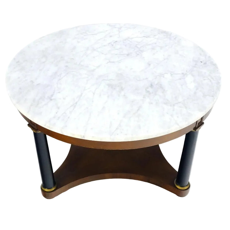 Neoclassical Black Lacquer Pedestal Style Leg Coffee Table