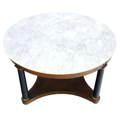 Neoclassical Black Lacquer Pedestal Style Leg Coffee Table