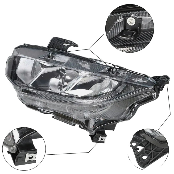 (New) Honda Civic 2016-2018 Halogen Projector Headlights Chrome Housing