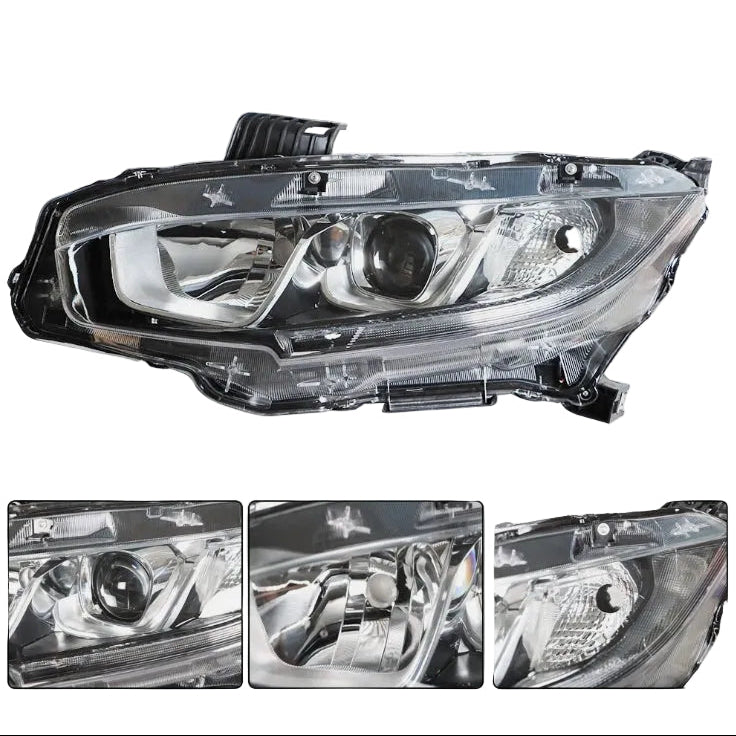 (New) Honda Civic 2016-2018 Halogen Projector Headlights Chrome Housing