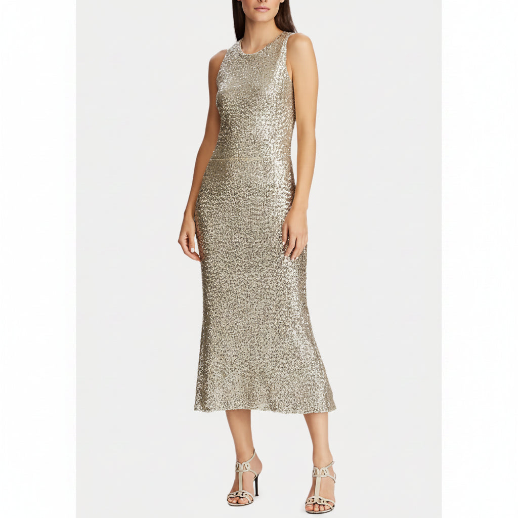 (New with Tags) Ralph Lauren Gold Beige Midi Dress Size 16