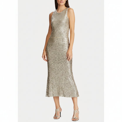 (New with Tags) Ralph Lauren Gold Beige Midi Dress Size 16