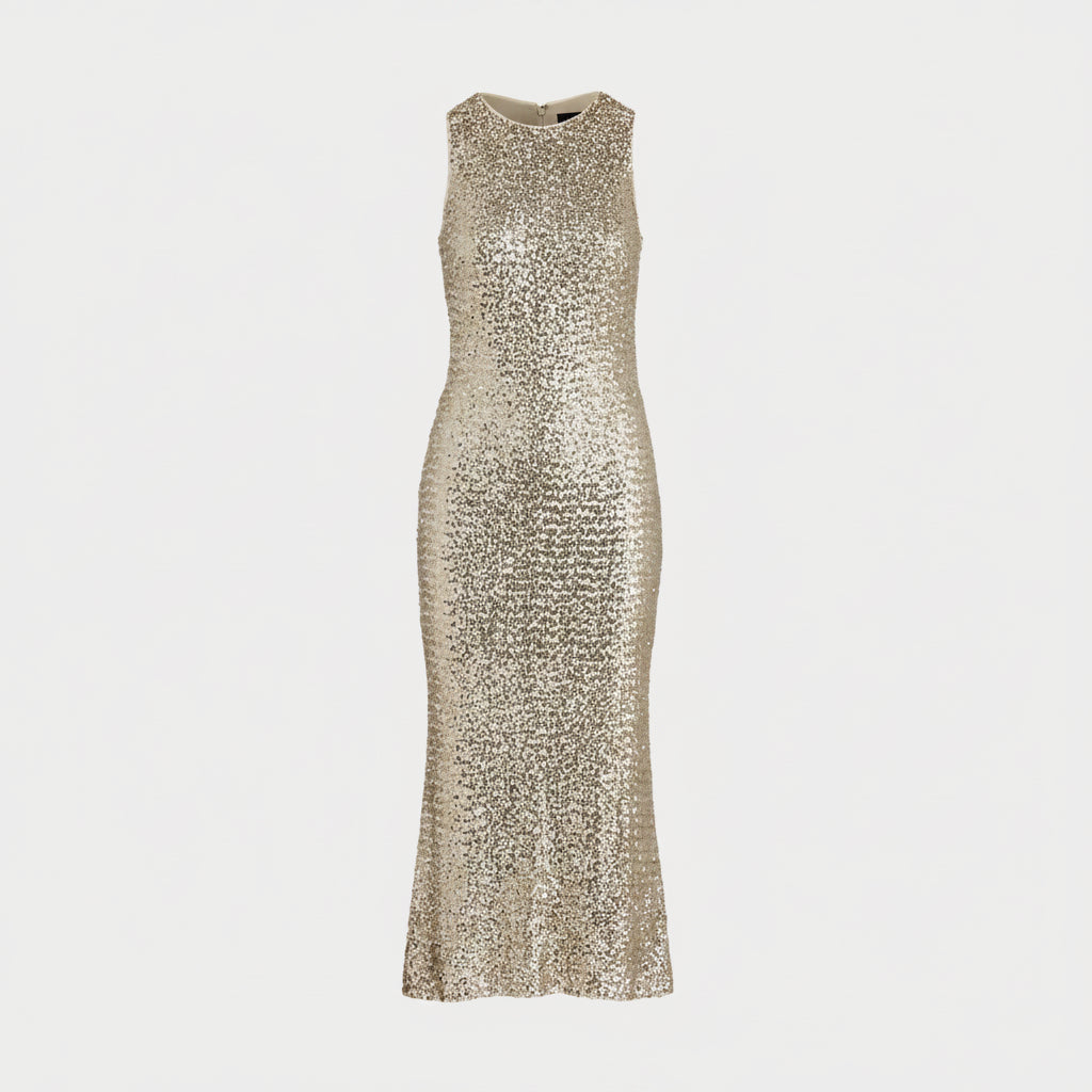 (New with Tags) Ralph Lauren Gold Beige Midi Dress Size 16