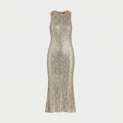 (New with Tags) Ralph Lauren Gold Beige Midi Dress Size 16