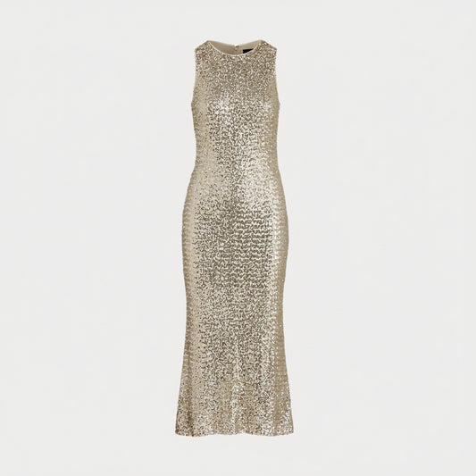 (New with Tags) Ralph Lauren Gold Beige Midi Dress Size 16