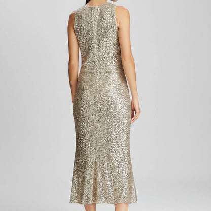 (New with Tags) Ralph Lauren Gold Beige Midi Dress Size 16