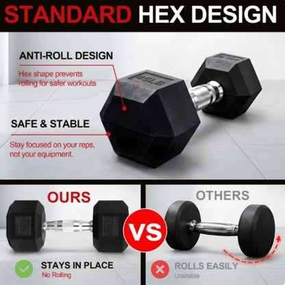 Flexwave 45 LB Rubber Hex Dumbbell