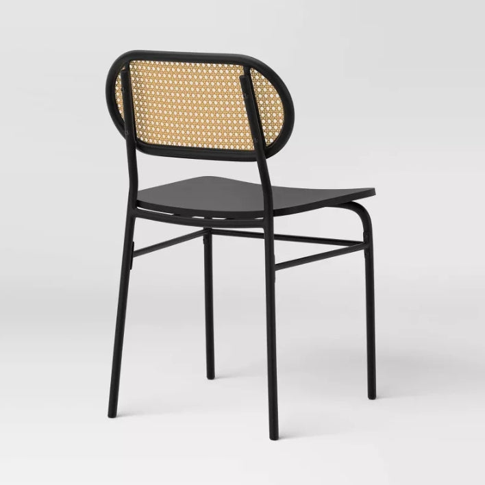 (New) Wicker Back Metal Dining Chair Black - Room Essentials