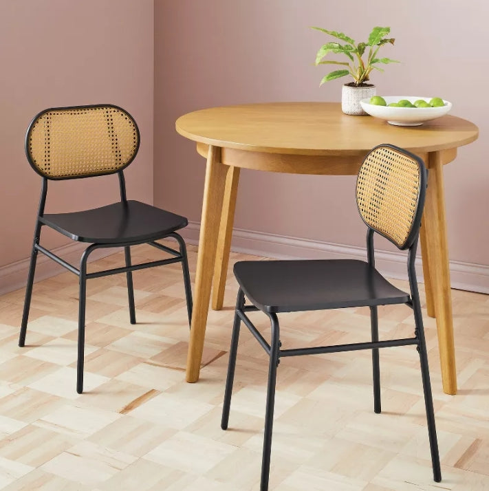 (New) Wicker Back Metal Dining Chair Black - Room Essentials