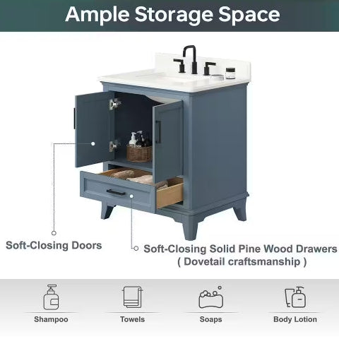 Rawsonville Single Sink Freestanding Steel Blue Bath Vanity