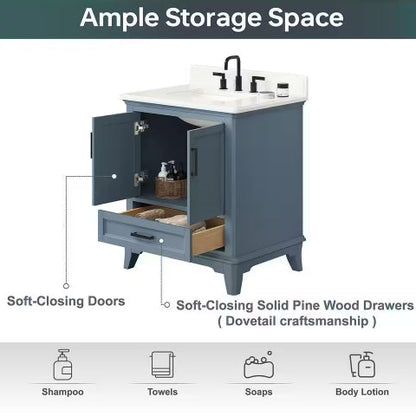 Rawsonville Single Sink Freestanding Steel Blue Bath Vanity