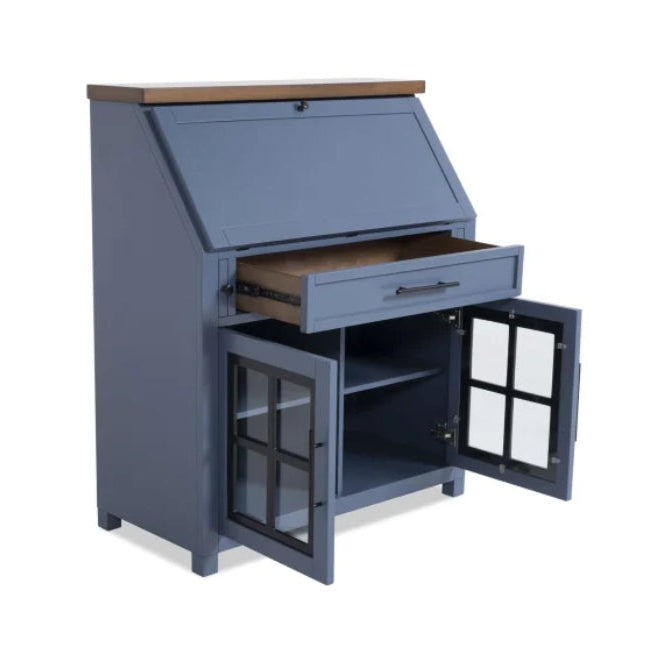 Modern Farm Blue & Brown Drop Lid Desk