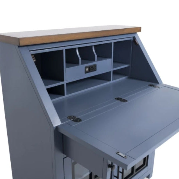 Modern Farm Blue & Brown Drop Lid Desk