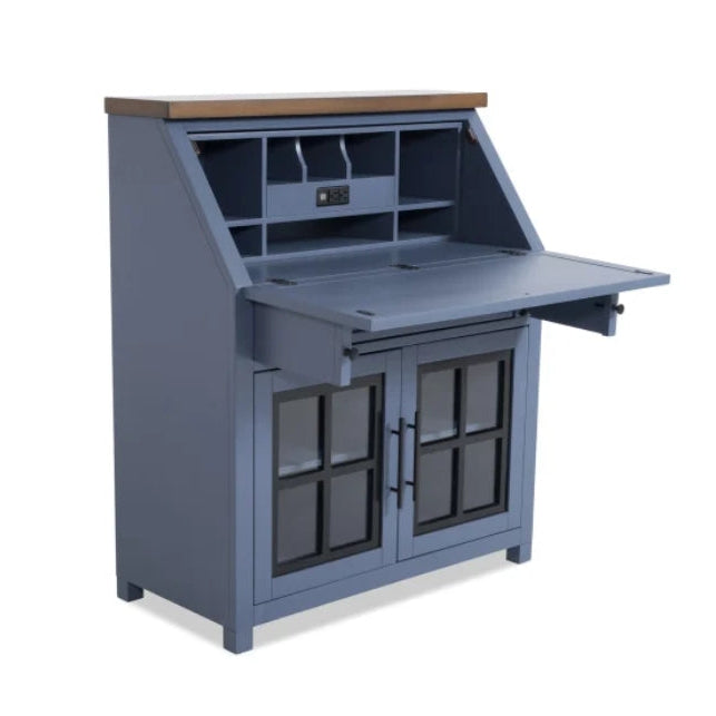 Modern Farm Blue & Brown Drop Lid Desk
