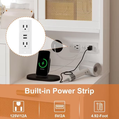 Qeetex Vanity Mirror with Lights and Table and Power Outlet Makeup Vanity Table