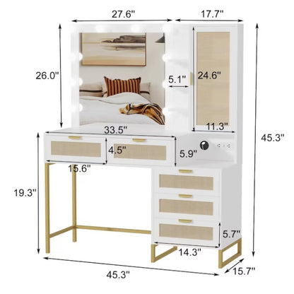 Qeetex Vanity Mirror with Lights and Table and Power Outlet Makeup Vanity Table