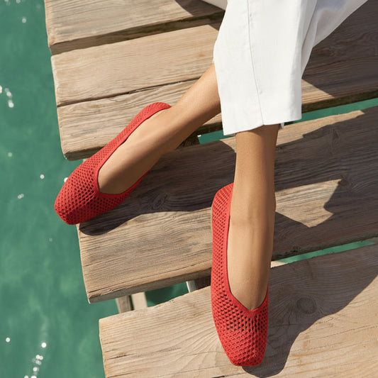VIVAIA Square-Toe V-Cut Mesh Flats