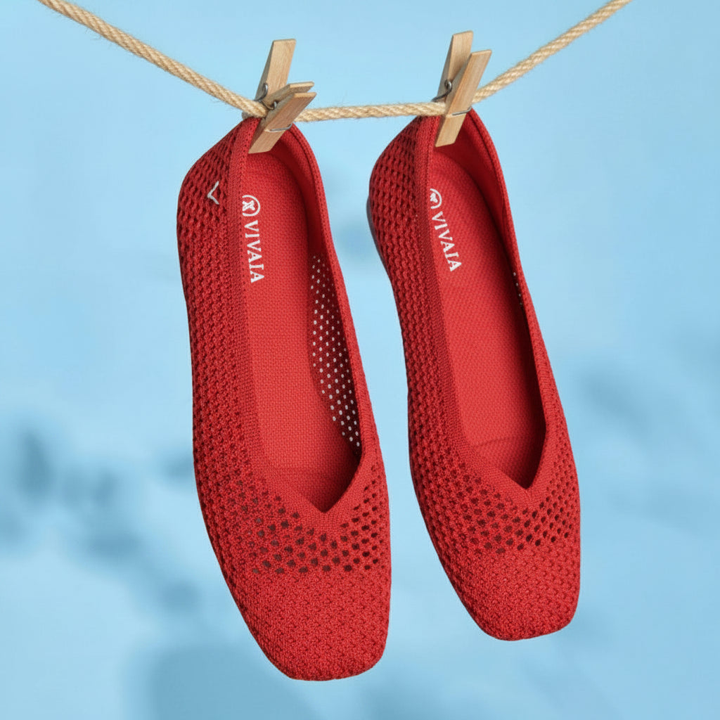 VIVAIA Square-Toe V-Cut Mesh Flats