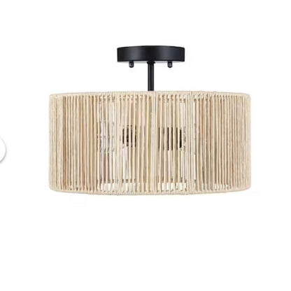 True Fine Riata 14-in Beige Shade Indoor 2 -Light Semi-flush Mount Light