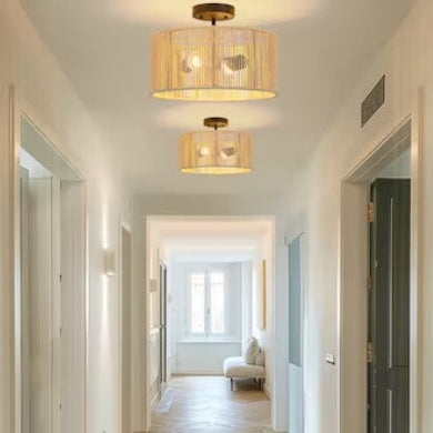 True Fine Riata 14-in Beige Shade Indoor 2 -Light Semi-flush Mount Light