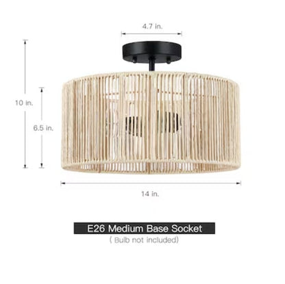 True Fine Riata 14-in Beige Shade Indoor 2 -Light Semi-flush Mount Light