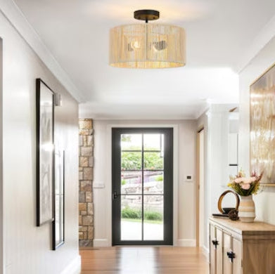 True Fine Riata 14-in Beige Shade Indoor 2 -Light Semi-flush Mount Light