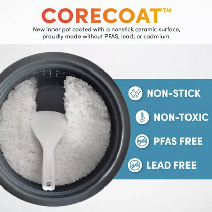 Aroma 6 Cup Rice Cooker with Outer Steam Tray Black