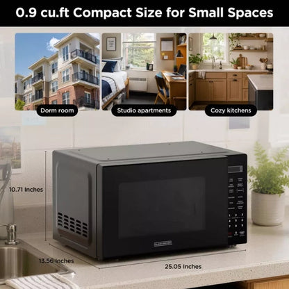 (New) BLACK+DECKER 0.9 cu ft Microwave Black