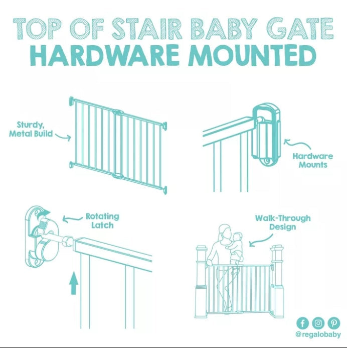 (New) Regalo Top of Stair Baby Gate - 40.5" - Black