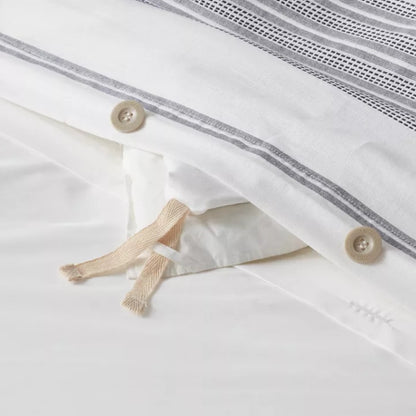 King Cotton Woven Stripe Duvet Cover & Sham Set White/Navy - Threshold