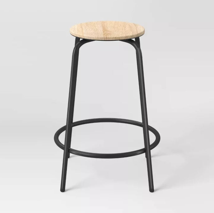 Set of 2 24" Wood and Metal Base Backless Counter Height Barstool Stool