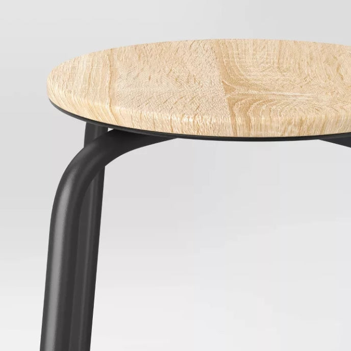 Set of 2 24" Wood and Metal Base Backless Counter Height Barstool Stool