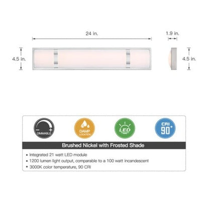 (New) True Fine 24-in 3 Light Brushed Nickel Integrated LED Modern/contemporary Bathroom Vanity light