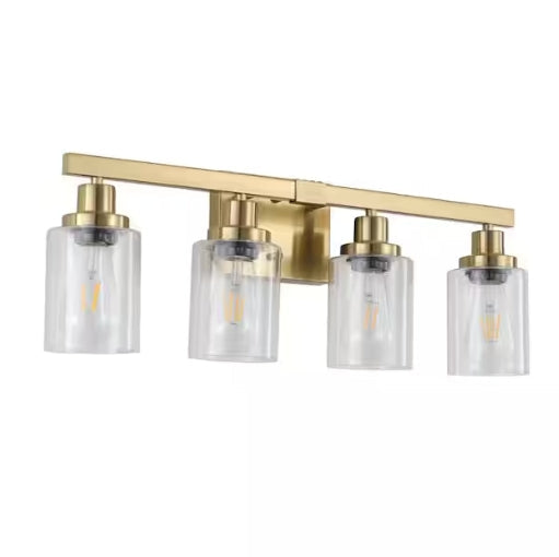 24.2 in. 4 Light Gold Finish Vanity Light with Clear Glass Shade (No Bulbs)