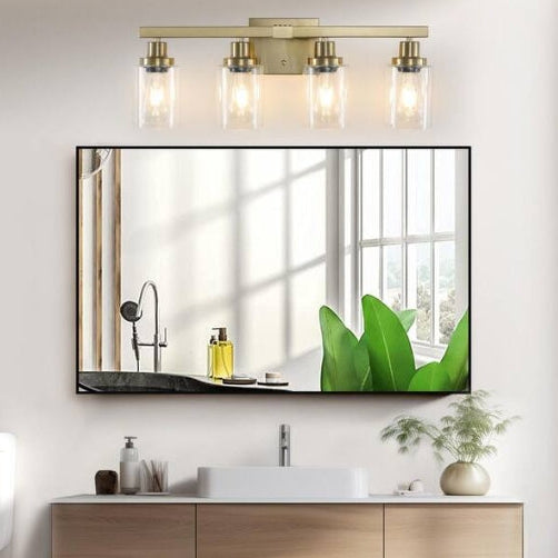 24.2 in. 4 Light Gold Finish Vanity Light with Clear Glass Shade (No Bulbs)