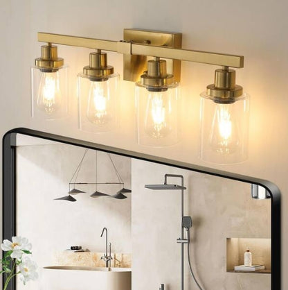 24.2 in. 4 Light Gold Finish Vanity Light with Clear Glass Shade (No Bulbs)