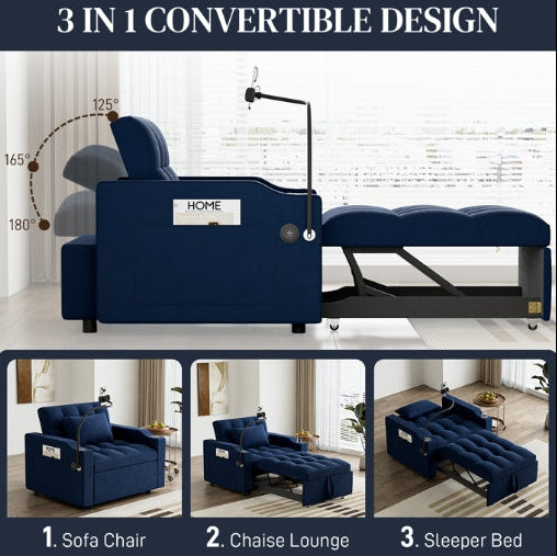 Wiilayok 3 in 1 Single Sleeper Sofa Chair