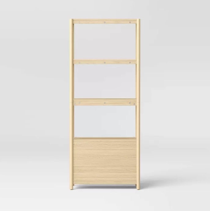 (New) 72.25" Scandi Bookcase with Three Shelves And Cabinet Storage Natural