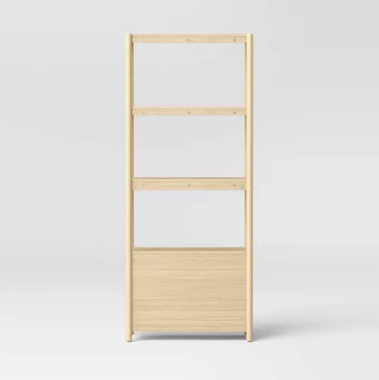 (New) 72.25" Scandi Bookcase with Three Shelves And Cabinet Storage Natural