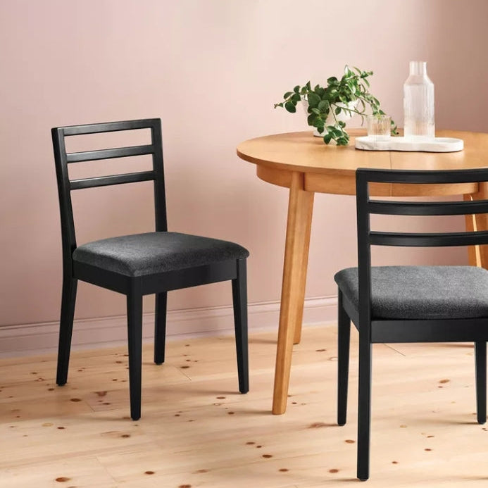 (New) Set of 2 Ladder Back Dining Chair With Padded Seat Black
