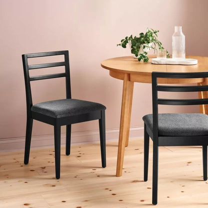 (New) Set of 2 Ladder Back Dining Chair With Padded Seat Black