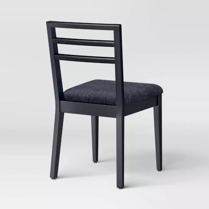 (New) Set of 2 Ladder Back Dining Chair With Padded Seat Black