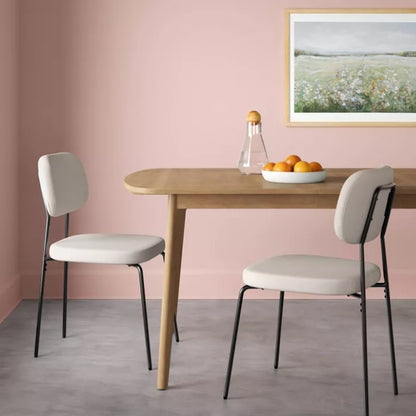 (New) Set of 2 Upholstered with Metal Base Dining Chair Chairs Cream Boucle