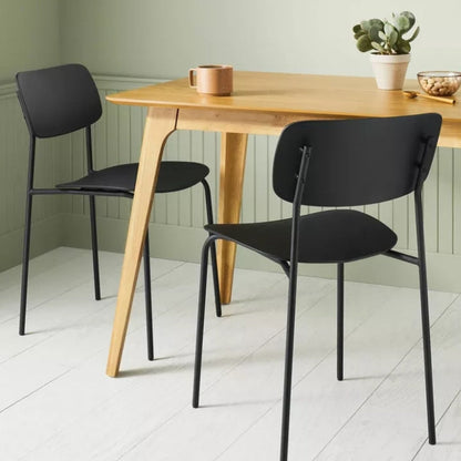 (New) Set of 2 Molded Plastic with Metal Base Dining Chair Black