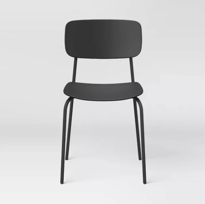(New) Set of 2 Molded Plastic with Metal Base Dining Chair Black