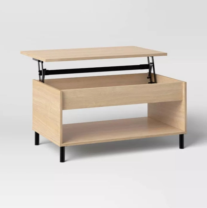 (New) Mixed Materials Wood and Metal Lift top Coffee Table with Storage Natural Wood
