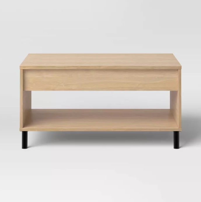 (New) Mixed Materials Wood and Metal Lift top Coffee Table with Storage Natural Wood